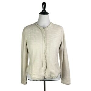 COLDWATER CREEK New Fringe JACKET Petite M Beige Cream Zip Statement Old Money